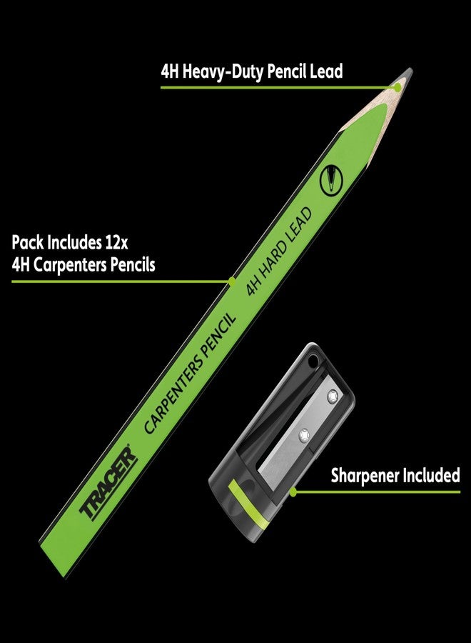 TRACER 4H Carpenters Pencils (Hard Lead) 12 Pack with Carpenters Pencil Sharpener. Carpenters Pencil x 12 - Image 2