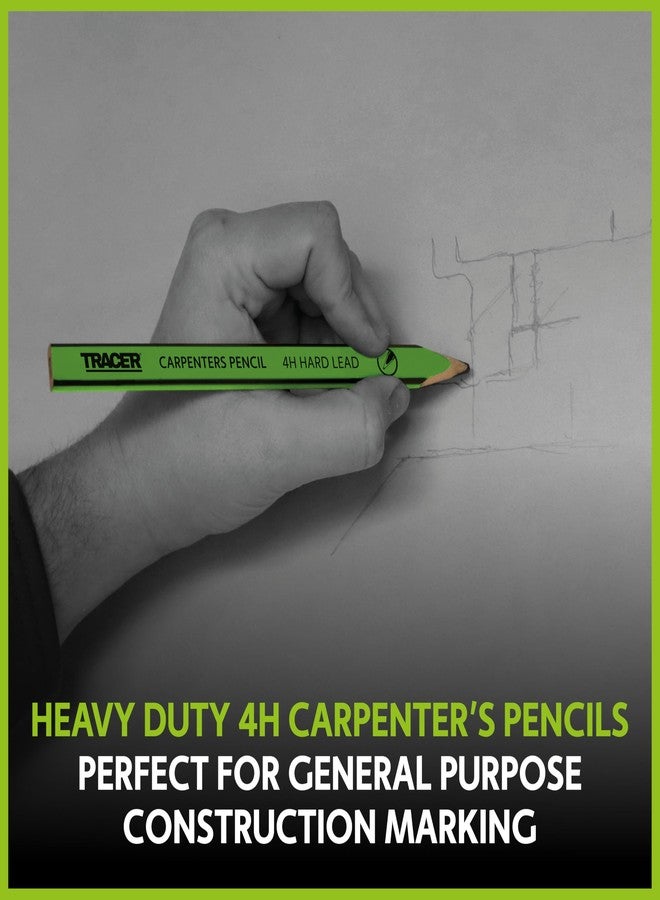 TRACER 4H Carpenters Pencils (Hard Lead) 12 Pack with Carpenters Pencil Sharpener. Carpenters Pencil x 12 - Image 3
