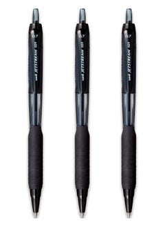 Uniball Uni-Ball Jetstream SXN-101-7N Retractable Rollerball Pens - 0.7mm Nib Tip - Black Ink - Pack of 3  - Image 1