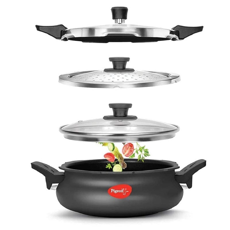 pigeon Pigeon 32 Quart AllInOne Super Cooker  Steamer Cooking Pot Pressure Cooker Dutch Oven  For All Cooktops  Quick Cooking of Meat Soup Rice Beans Idli  more Hard Anodized 3 Liters