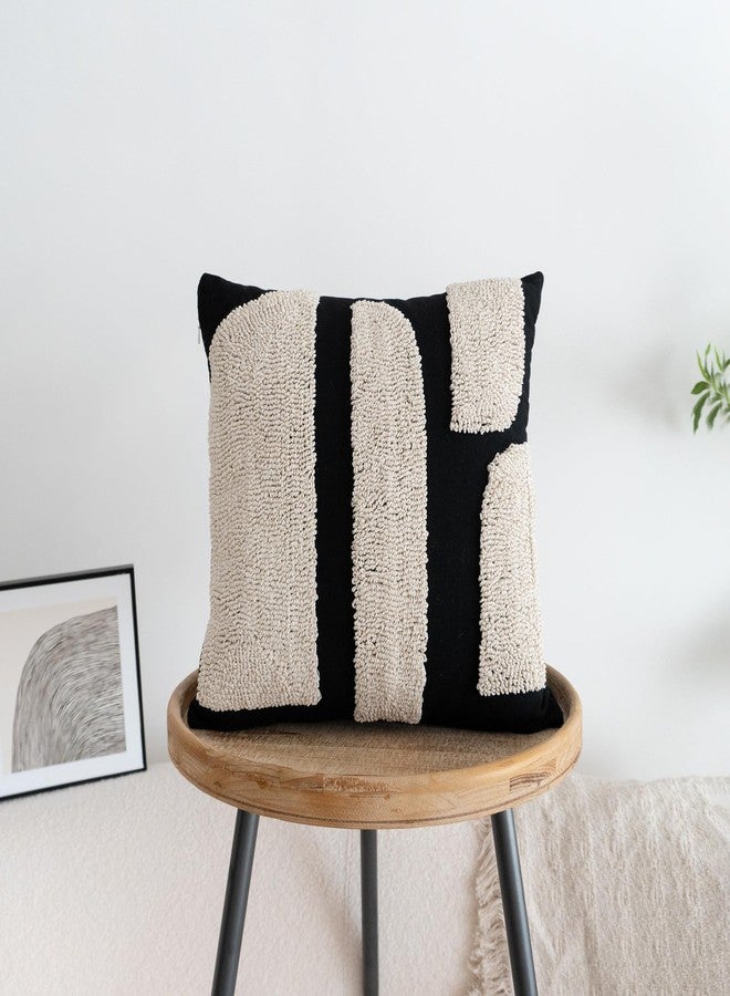 VANNCIO Black White Boho Chunky Tufted Pillow Cover, Neutral Decorative Square Throw Pillow Case, Geometric Woven Modern Sham for Bed Couch Living Room, 18x18 inches, 1PCS - Image 1