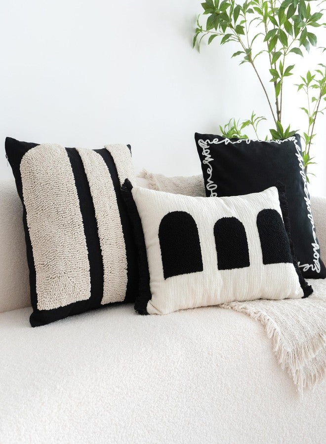 VANNCIO Black White Boho Chunky Tufted Pillow Cover, Neutral Decorative Square Throw Pillow Case, Geometric Woven Modern Sham for Bed Couch Living Room, 18x18 inches, 1PCS - Image 2
