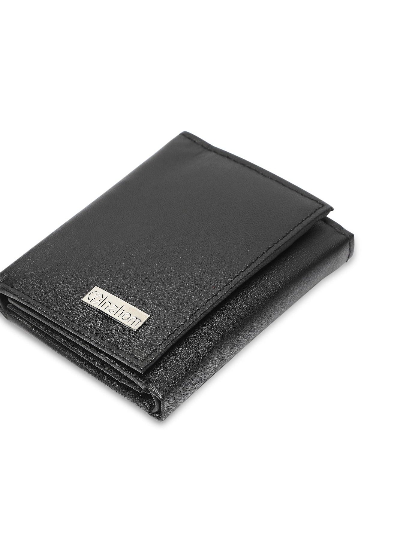 Inahom Tri-Fold Organised Wallet Flat Nappa Genuine and Smooth Leather Upper IM2021XDA0005-001-Black 