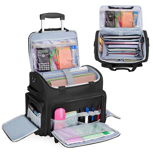 CURMIO Rolling Teacher Bag with Wheels, Teacher Rolling Cart, Rolling Briefcase with Accordion Organizer and 15.6" Laptop Sleeve for School or Work, Black(Patented Design) - Image 1