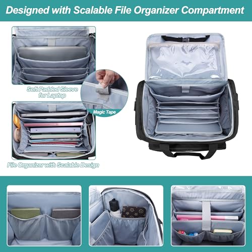 CURMIO Rolling Teacher Bag with Wheels, Teacher Rolling Cart, Rolling Briefcase with Accordion Organizer and 15.6" Laptop Sleeve for School or Work, Black(Patented Design) - Image 2