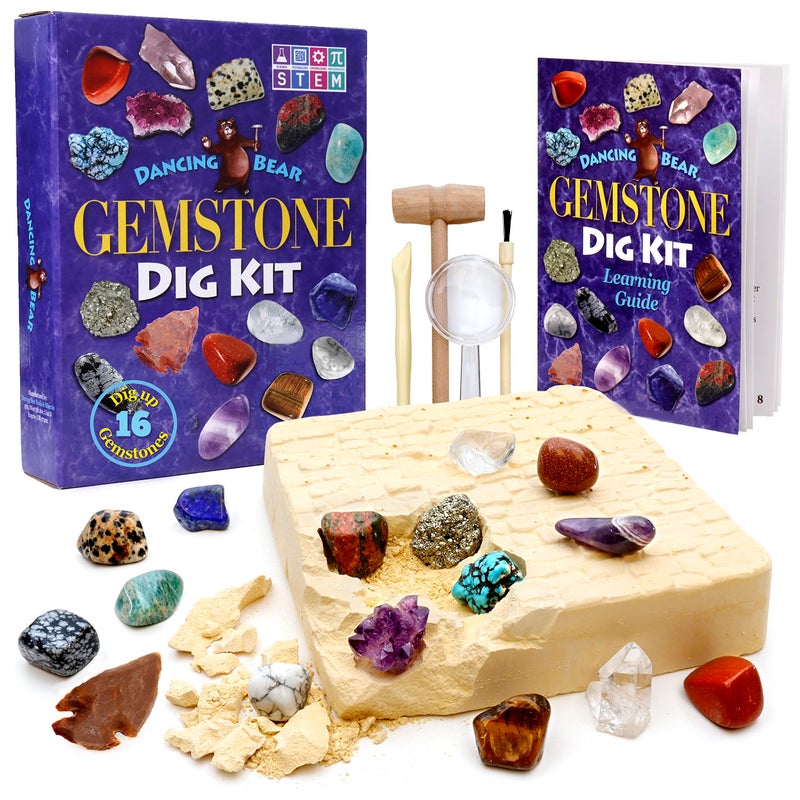 DANCING BEAR Gem stone Dig Kit Excavate 16 Real Gems  Crystals including Arrowheads Quartz Point and Amethyst STEM Education for Kids Fun Rock Mining Science Activity Gift Sets for Girls and Boys - Image 2