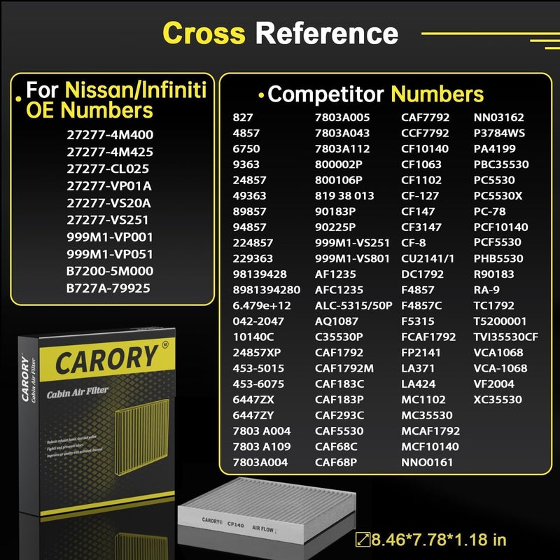 CARORY Activated Carbon Cabin Air Filter for Nissan and Infiniti - Image 3