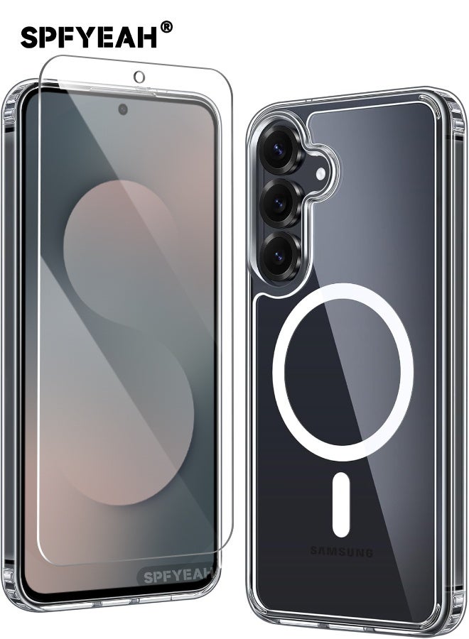 SPFYEAH [2-in-1] Samsung Galaxy S25 FE Case with HD Tempered Glass Screen Protector, MagSafe-Compatible Rugged Shockproof Cover, Anti-Yellowing Clear Bumper Case, Anti-Scratch & Anti-Fingerprint Design (Clear Magnetic) - Image 1