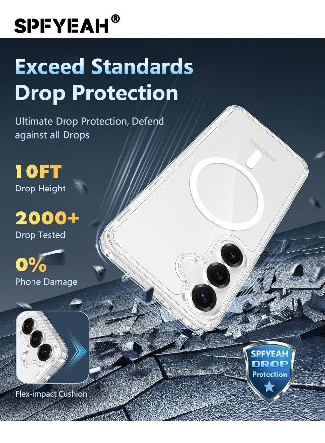 SPFYEAH [2-in-1] Samsung Galaxy S25 FE Case with HD Tempered Glass Screen Protector, MagSafe-Compatible Rugged Shockproof Cover, Anti-Yellowing Clear Bumper Case, Anti-Scratch & Anti-Fingerprint Design (Clear Magnetic) - Image 4