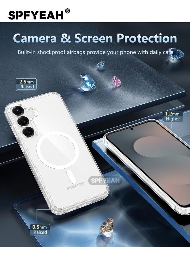 SPFYEAH [2-in-1] Samsung Galaxy S25 FE Case with HD Tempered Glass Screen Protector, MagSafe-Compatible Rugged Shockproof Cover, Anti-Yellowing Clear Bumper Case, Anti-Scratch & Anti-Fingerprint Design (Clear Magnetic) - Image 5