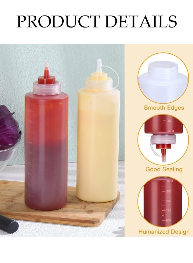 DUNISO عبوة 2 حزمة 1000 مل زجاجات توابل بلاستيكية قابلة للضغط، موزعات صلصة متعددة الأغراض واضحة للشراب، الكاتشب، زيت التتبيل والعسل، مقاومة للتسرب وقابلة للحمل - Image 3