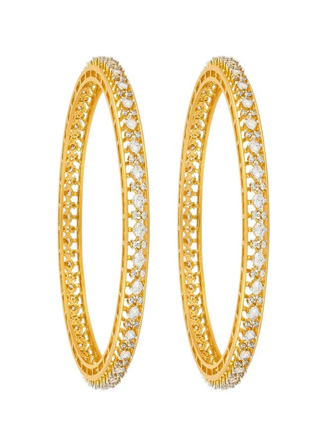KUSHAL'S Fashion Jewellery White Rodium-Gold Polished Copper Zircon Bangles, Best for Casual & Special Occasion - 454044 - Image 1