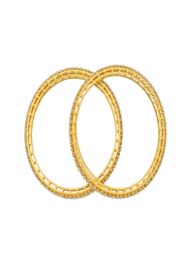 KUSHAL'S Fashion Jewellery White Rodium-Gold Polished Copper Zircon Bangles, Best for Casual & Special Occasion - 454044 - Image 3