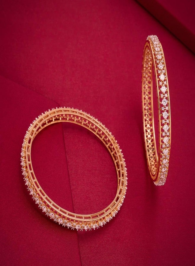 KUSHAL'S Fashion Jewellery White Rodium-Gold Polished Copper Zircon Bangles, Best for Casual & Special Occasion - 454044 - Image 2