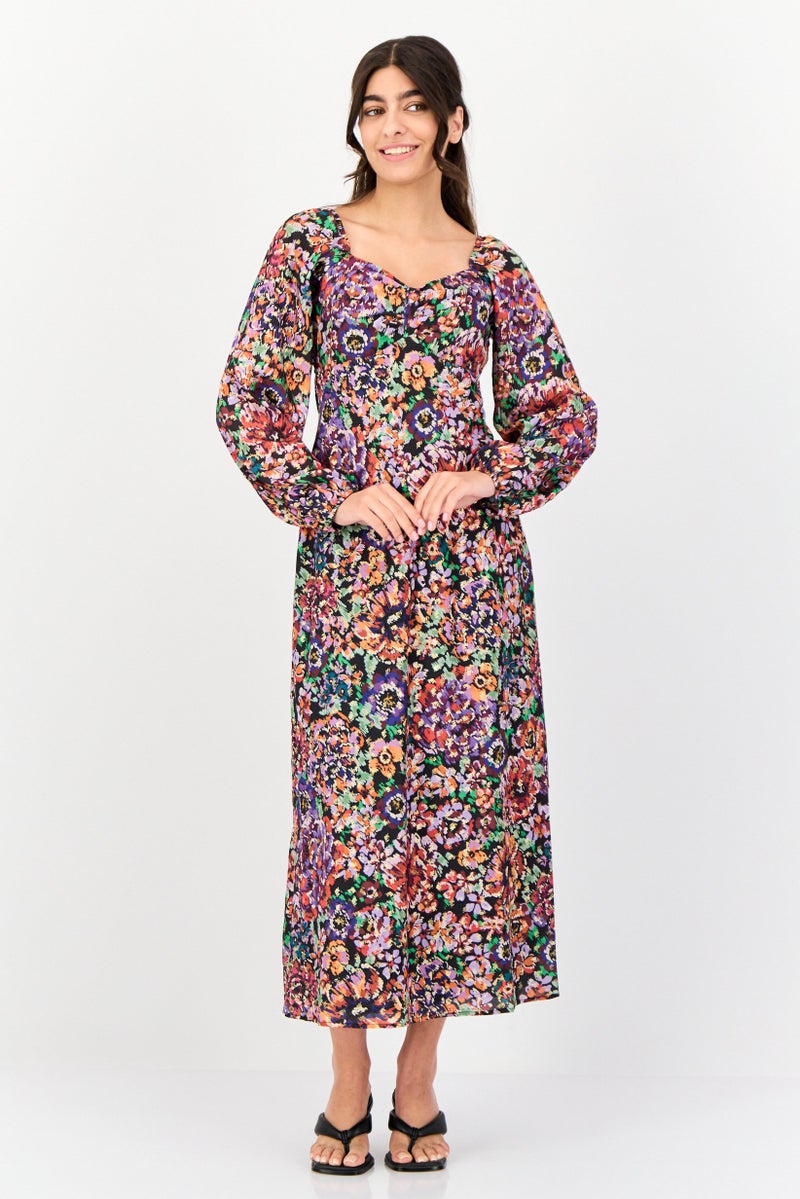 Another Sunday Women Floral Print Casual Midi Dress, Multicolor - Image 1