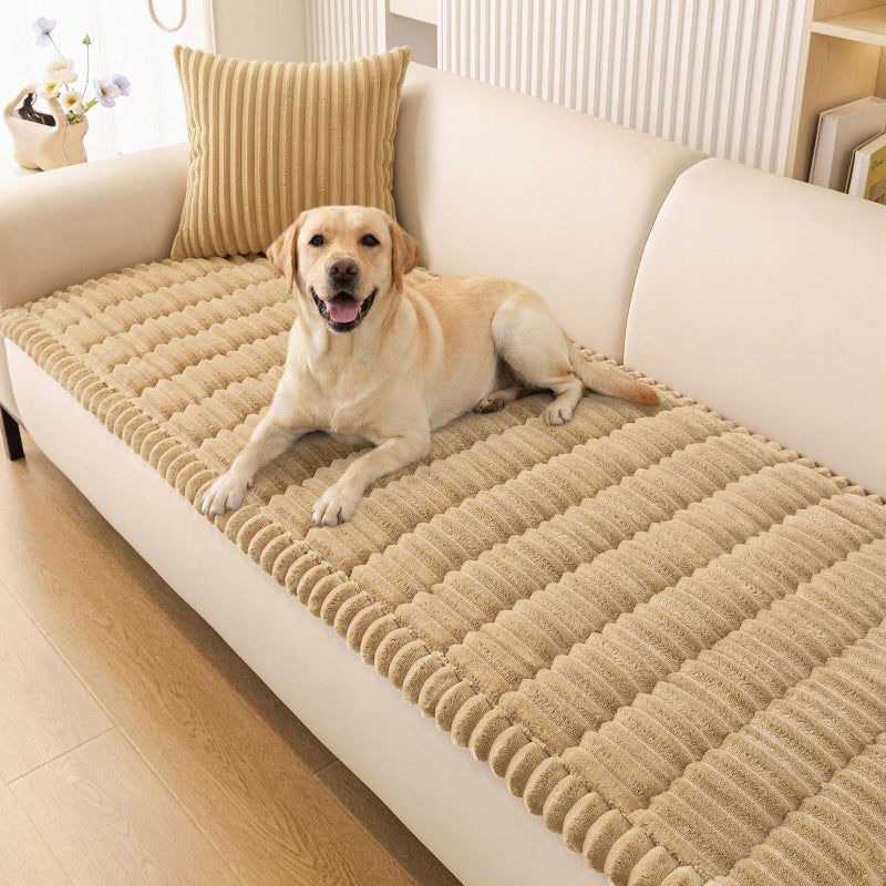 Smiry Couch Cover for Dogs Washable, Non Slip Fuzzy Pet Couch Covers for 3 Cushion Sofa Pet Friendly, Thick Soft Sofa Slipcovers Cushion Protector (Camel, 27.6" x 59") - Image 1
