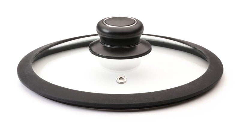 Black Cube Tempered Glass Lid for Frying Pan Skillet 8Inch Black Round Airtight Silicone Rim for Nonstick Frying Pans Fits Cookware Sets Induction Cookware
