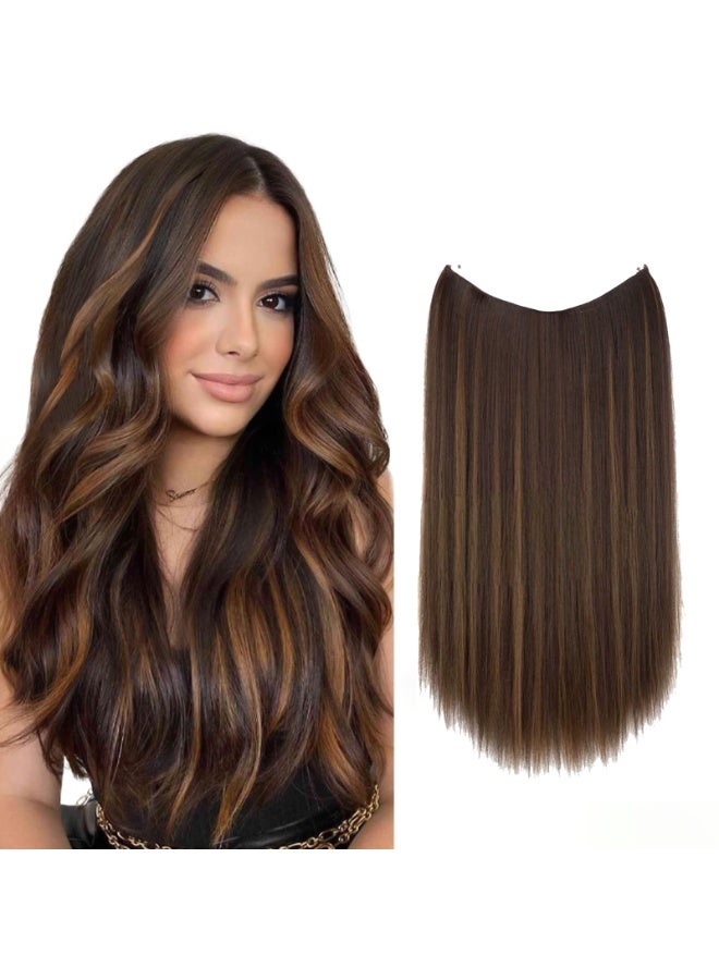 16 Inch Hair Extensions - Gradient Dark Brown to Chestnut Brown, Invisible Clip-in Extensions with Clear Fish Wire for Natural Volume Length - Image 1