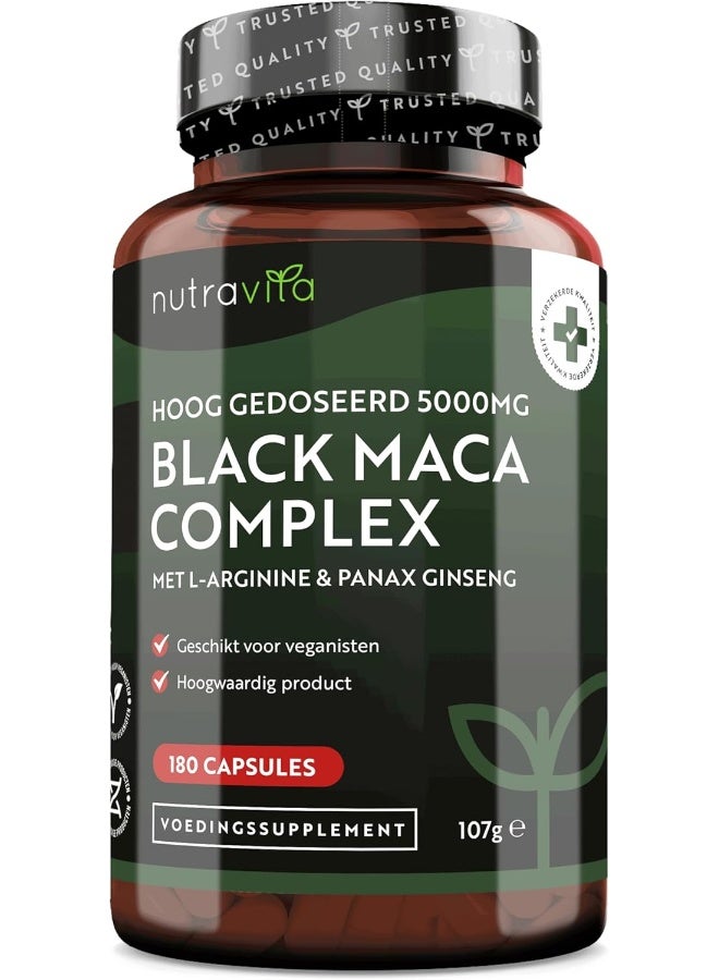 Nutravita Extra Strength Maca Complex With L-Arginine & Panax Ginseng - 180 Vegan Capsules (Black, 5000Mg) - Image 1