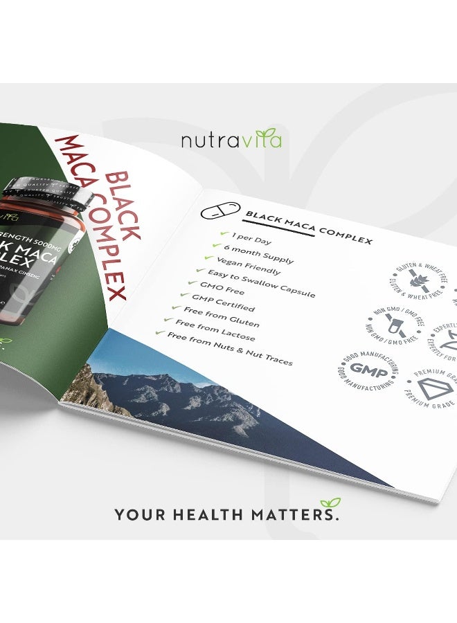 Nutravita Extra Strength Maca Complex With L-Arginine & Panax Ginseng - 180 Vegan Capsules (Black, 5000Mg) - Image 3