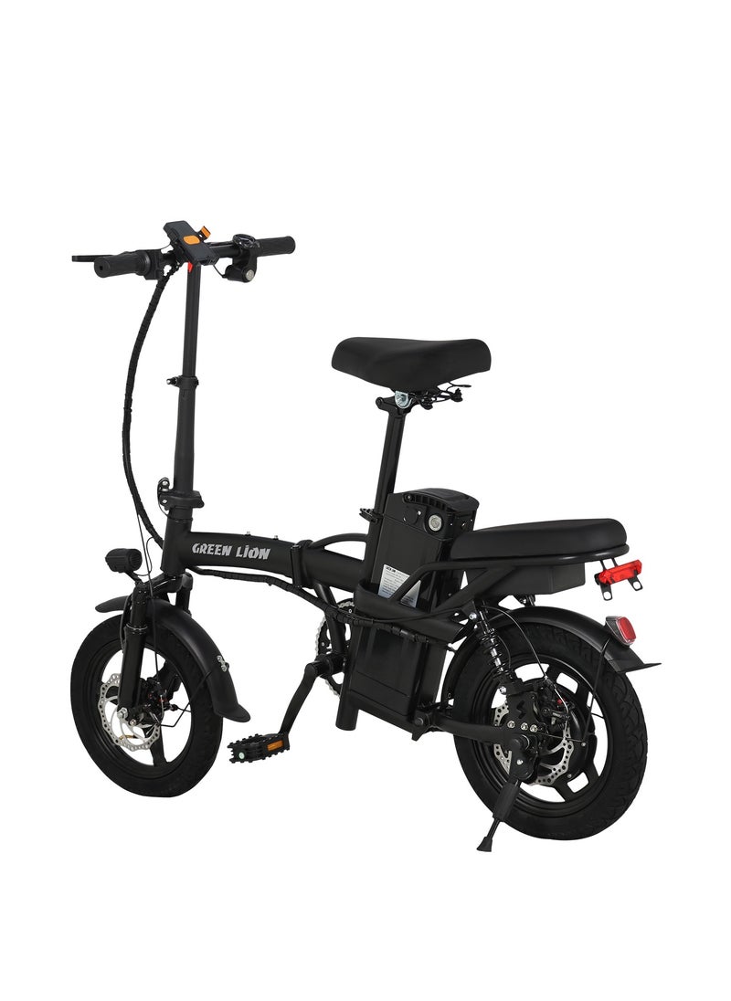GREEN LION GBK-100 Electric Bike with 3 Gear Levels and Phone Holder / High Carbon Steel / Foldable Foot Pedal / Front and Rear Disk Brakes / Durable and Safe Electric Bicycle 350W - Black  - Image 2