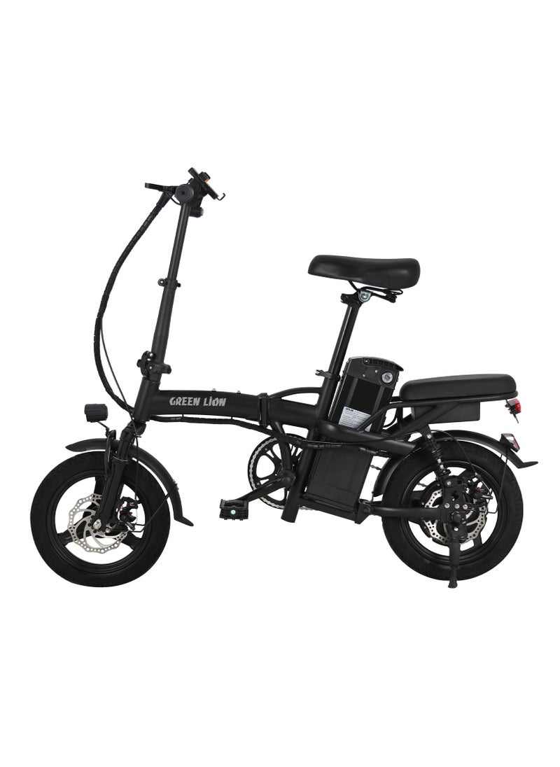 GREEN LION GBK-100 Electric Bike with 3 Gear Levels and Phone Holder / High Carbon Steel / Foldable Foot Pedal / Front and Rear Disk Brakes / Durable and Safe Electric Bicycle 350W - Black  - Image 3