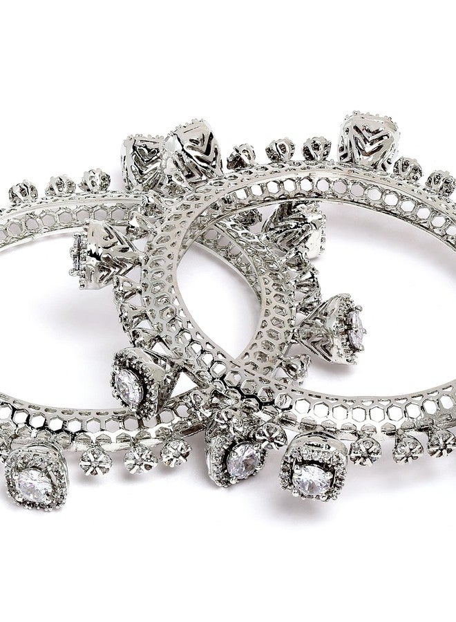 Karatcart Cubic Zirconia Studded Set of 2 Silver-Plated Bangles for Women - Image 5