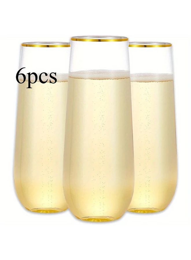 6 Pcs Crystal Clear Shatterproof Champagne Flutes For Wedding Party And Birthday Event Disposable Plastic Glassware G01 - Image 1