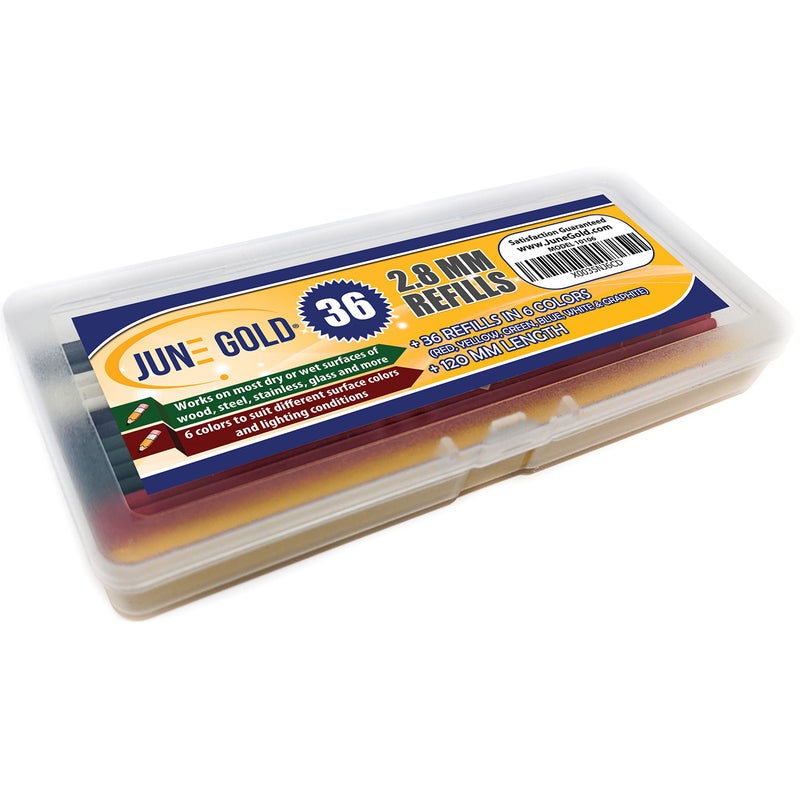 June Gold 36 Colored 2.8 mm Lead Refills, 6 Colors, Deep or Long Reach Nose & Nib Pencil Refills - Image 3