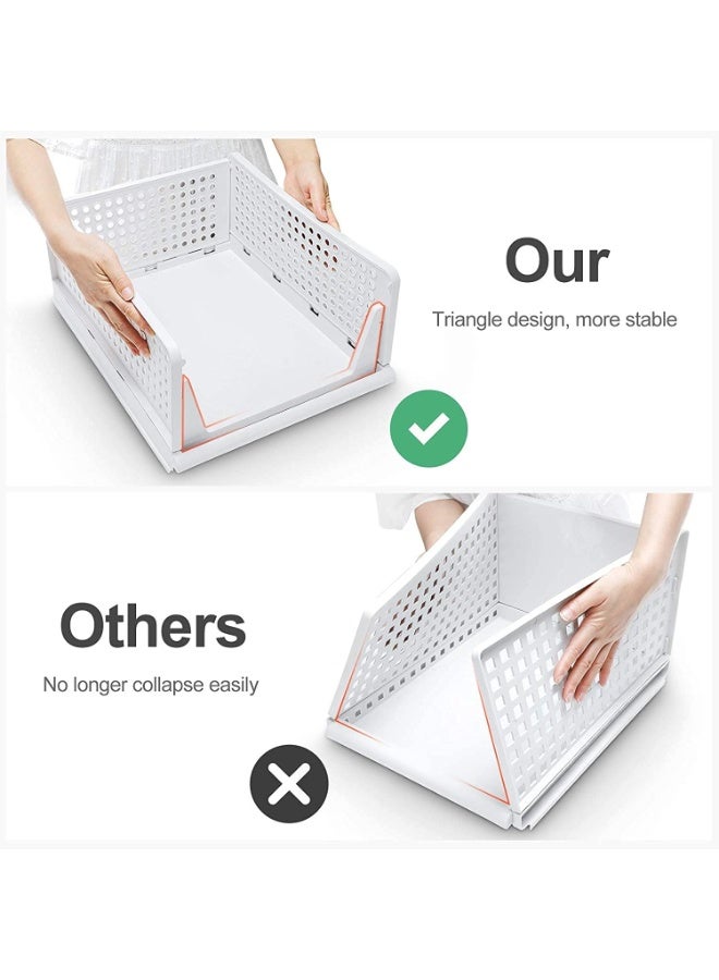 DUNISO 4 Pcs Stackable Plastic Storage Basket,Large Foldable Closet Organizer, Stackable Drawer，Durable and Sturdy, Saving Space，for Wardrobe Cabinet Kitchen Bathroom Office，42.5*33.5*18.5cm，White - Image 2
