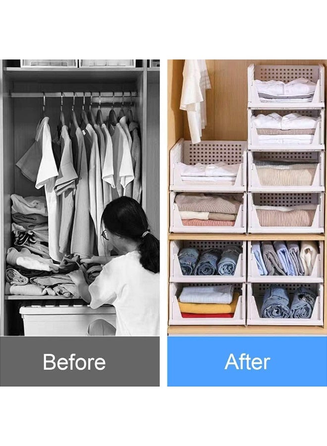 DUNISO 4 Pcs Stackable Plastic Storage Basket,Large Foldable Closet Organizer, Stackable Drawer，Durable and Sturdy, Saving Space，for Wardrobe Cabinet Kitchen Bathroom Office，42.5*33.5*18.5cm，White - Image 5
