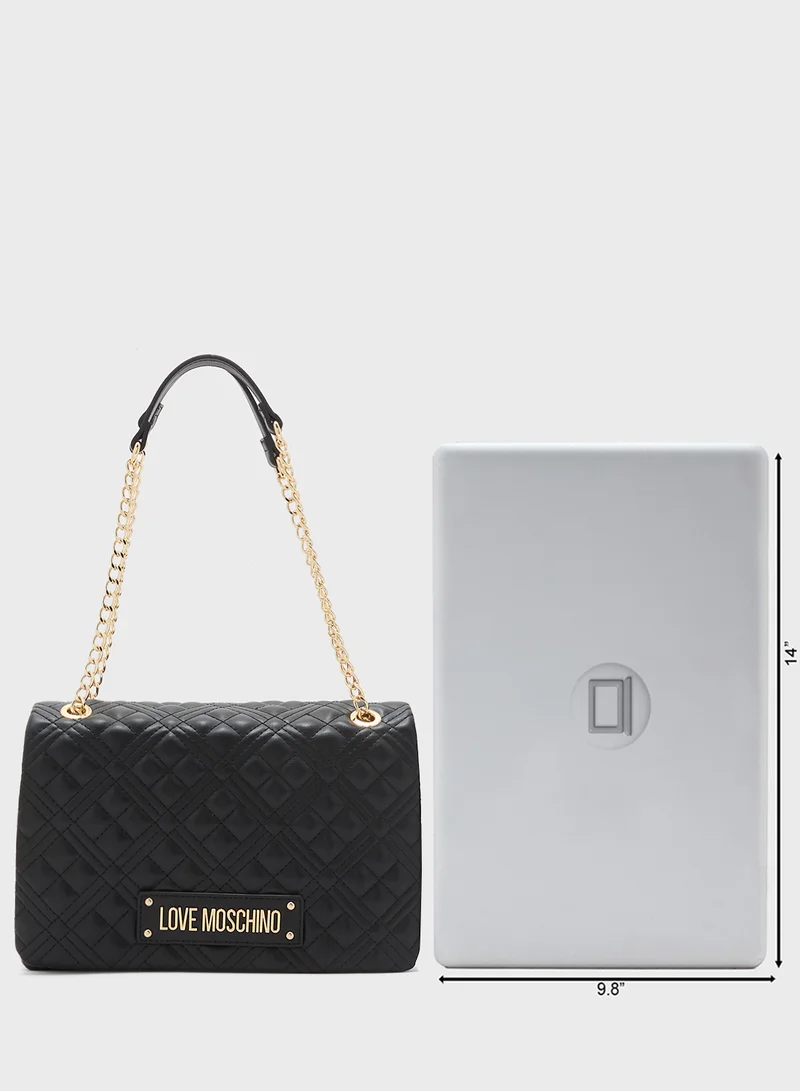 Love Moschino Quilted Chain Detailed Flap Over Crossbody