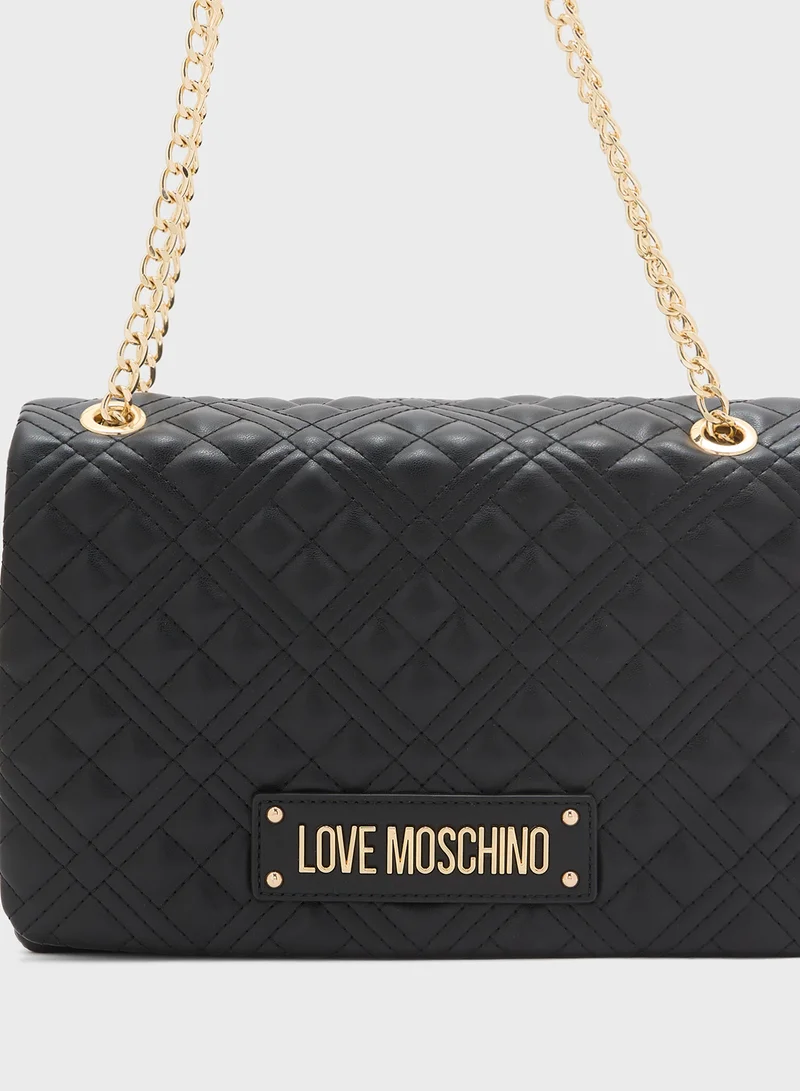Love Moschino Quilted Chain Detailed Flap Over Crossbody