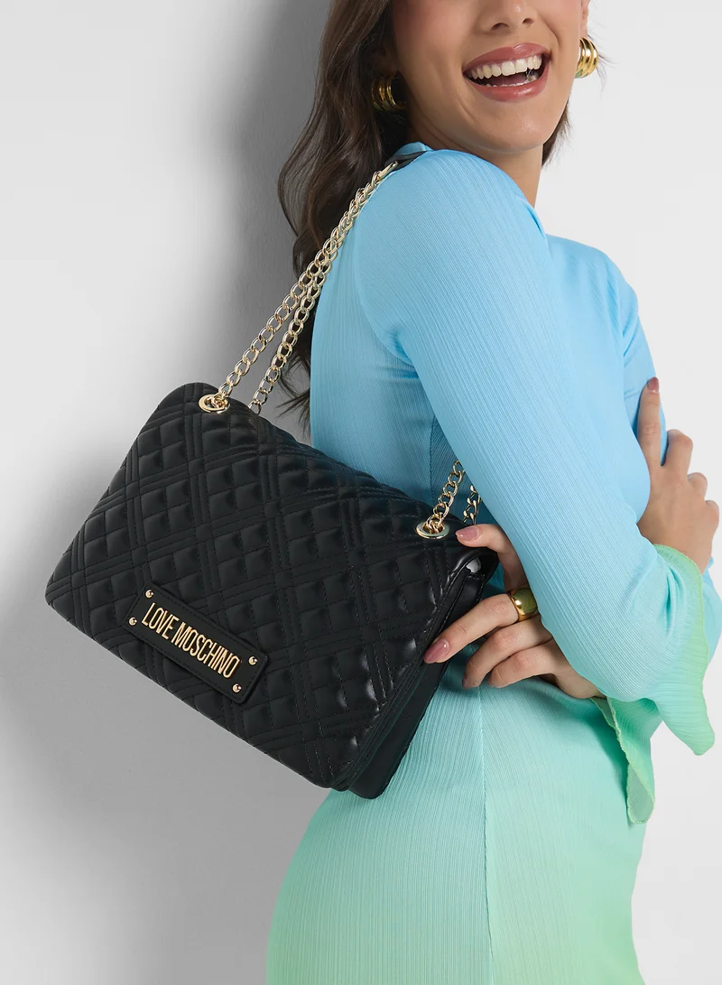 Love Moschino Quilted Chain Detailed Flap Over Crossbody