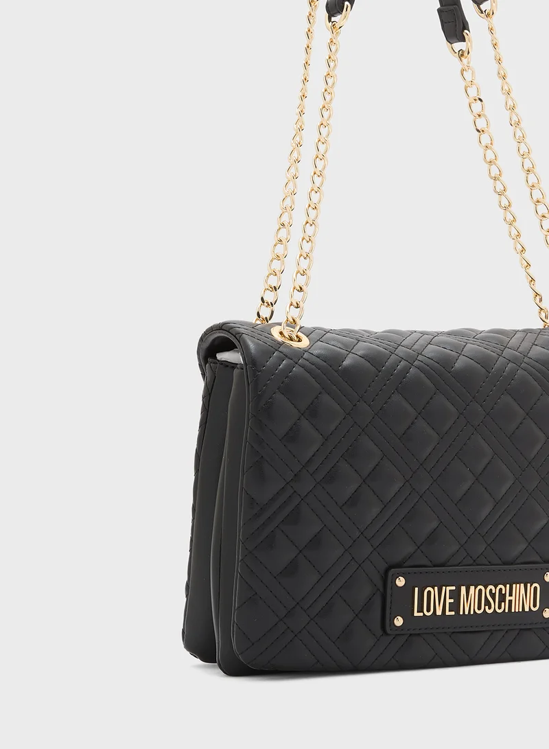 Love Moschino Quilted Chain Detailed Flap Over Crossbody