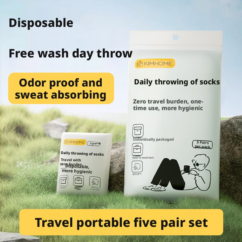 Disposable Mid-Calf Cotton Socks 5 Pairs Pack - Image 1