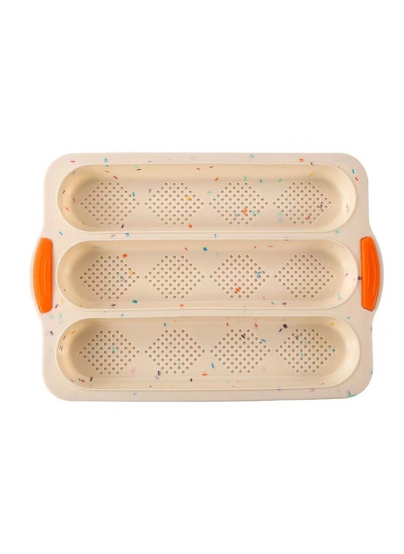 Arabest Silicone Baguette Baking Tray Diamond Grid Rice color bar + orange handle 