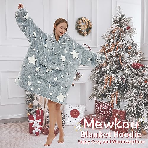 Mewkou Glow in The Dark Wearable Blanket Hoodie for Adult,Oversized Sherpa Fleece Blanket Hoodie for Women Men,Luminous Stars - Image 5