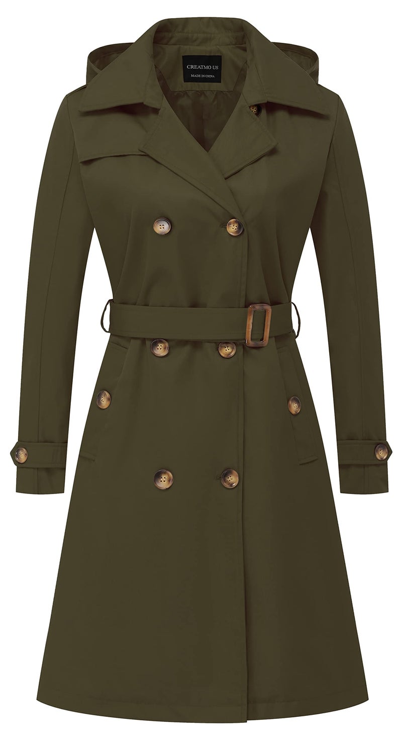 CREATMO US Womens Waterproof Long Winter Coats Trench Coat Mid Length Army Green XS - Image 1