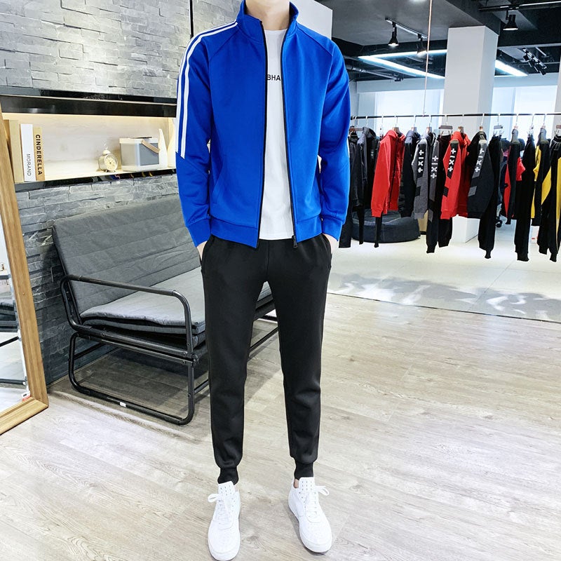 Spring and Autumn Mens Sports Suit Trendy Brand Sweatshirt Tut Pants Sportswear Autumn Running Suit Two-Piece Set Live Blue - Image 1