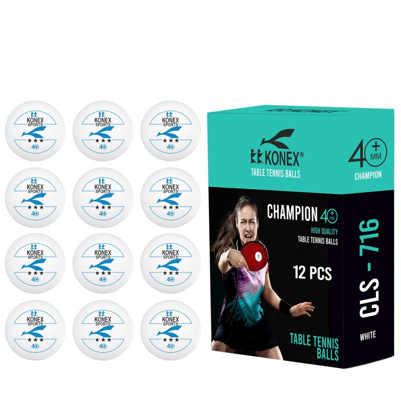 KONEX 40+ Plastic Table Tennis Balls Pack of 12 | High Performance 3-Star ABS TT Balls for Professio0l Matches and Training | Ideal for Adults & Kids (White) - Image 1