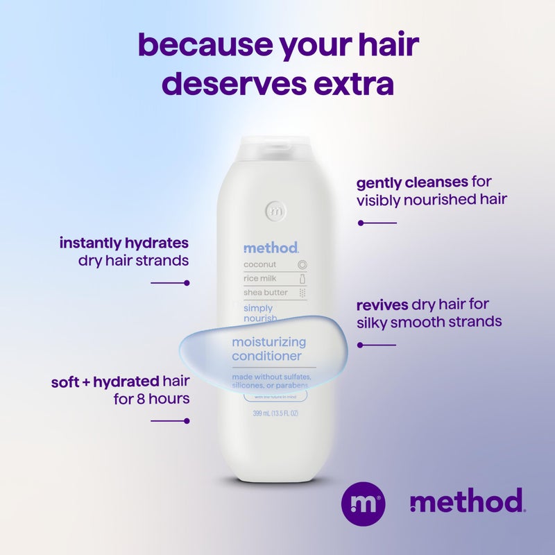 Method Moisturizing Conditioner, Simply Nourish with Shea Butter, Coconut, and Rice Milk Scent Notes, Paraben and Sulfate Free, 13.5 oz (Pack of 3) - Image 4
