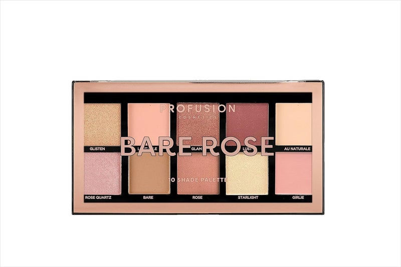 Profusion Cosmetics Bare Rose 10 Shades Eyeshadow Palette LongWearing Effortless Gliding Intense Color Lightweight Buildable Vegan CrueltyFree