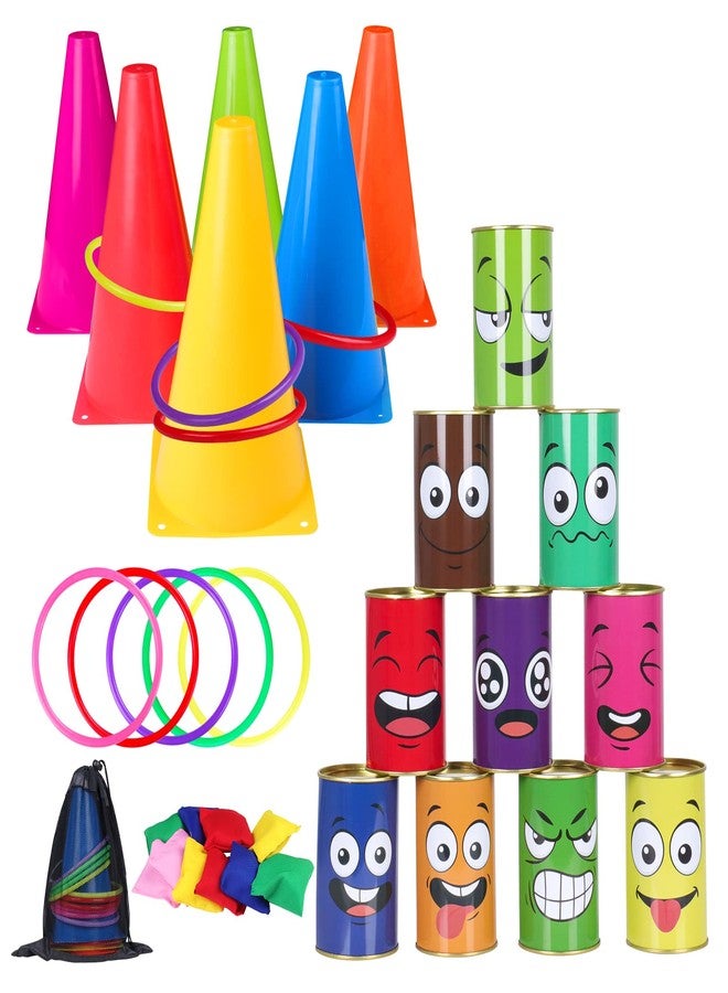 Hxezoc 36 Pack Carnival Games Set, 4 in 1 Soft Plastic Cones Cornhole Bean Bags Ring Can Toss Carnival Games Combo for Kids Adults Carnival Birthday Party School Field Indoor Outdoor Games Supplies - Image 1