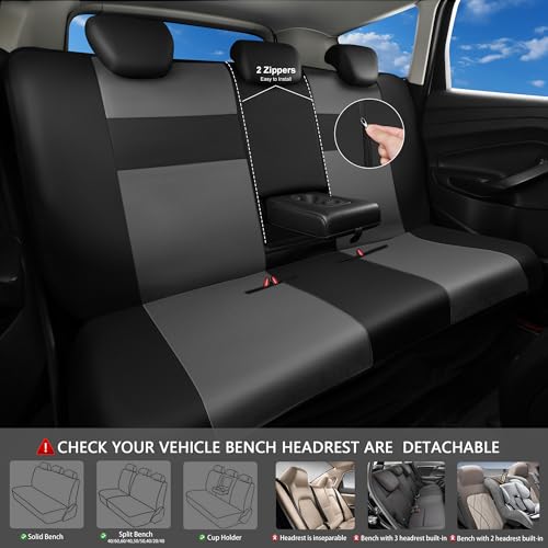 CAR PASS أغطية مقاعد جلدية CAR PASS مجموعة كاملة عالمية مقاومة للماء دعم ظهر من رغوة 3D، راحة فاخرة 5 أغطية مقاعد سيارات تناسب جميع الفصول SUV، سيدان، فان، متوافقة مع الوسائد الهوائية أناقة (رمادي أسود) - Image 5