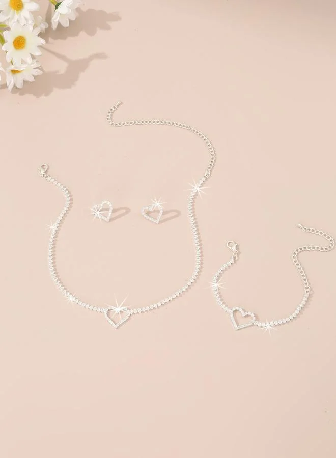 تايك تو طقم مجوهرات مزين بزخرفة القلب من عقد وسوار وأقراط