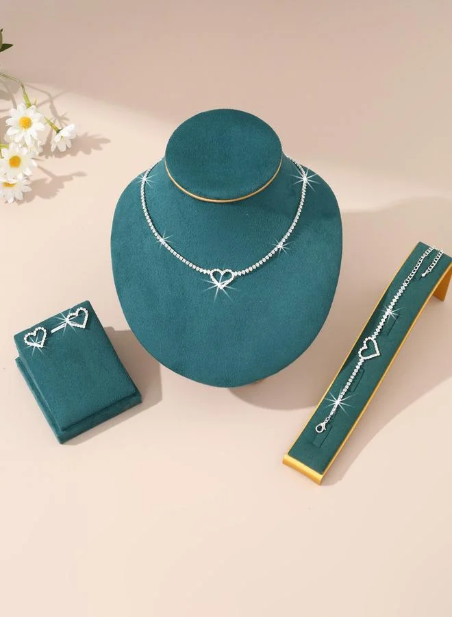 Take Two Take Two Embellished Heart Decor Necklace, Bracelet and Earrings Jewelry Set