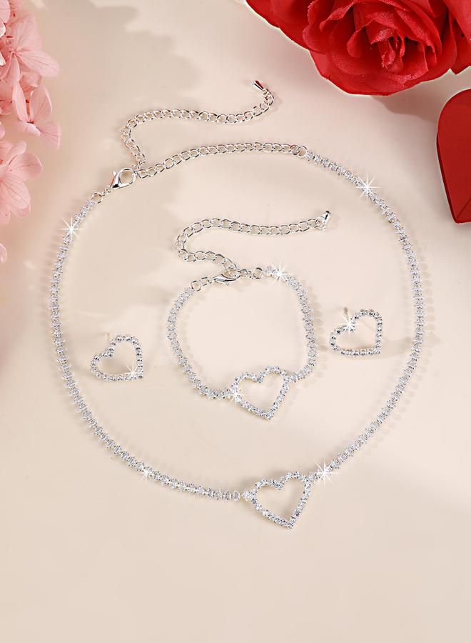 Take Two Embellished Heart Decor Necklace, Bracelet and Earrings Jewelry Set - Image 3