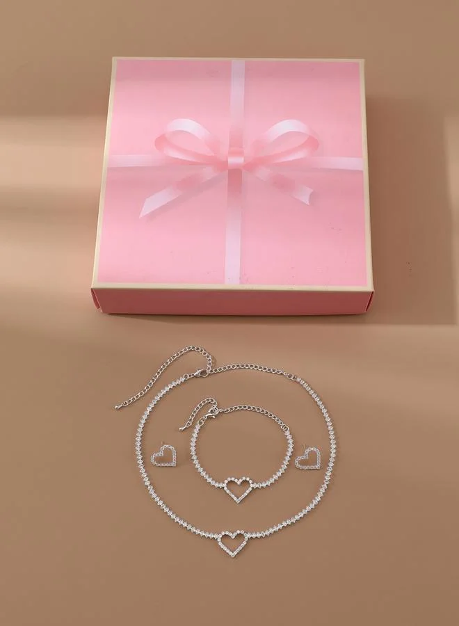 تايك تو طقم مجوهرات مزين بزخرفة القلب من عقد وسوار وأقراط