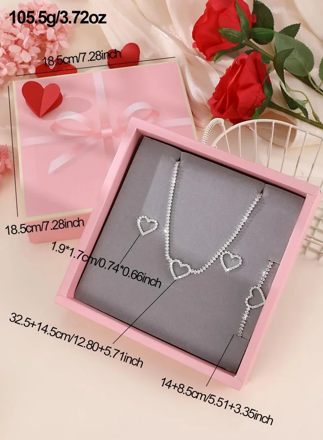 Take Two Take Two Embellished Heart Decor Necklace, Bracelet and Earrings Jewelry Set